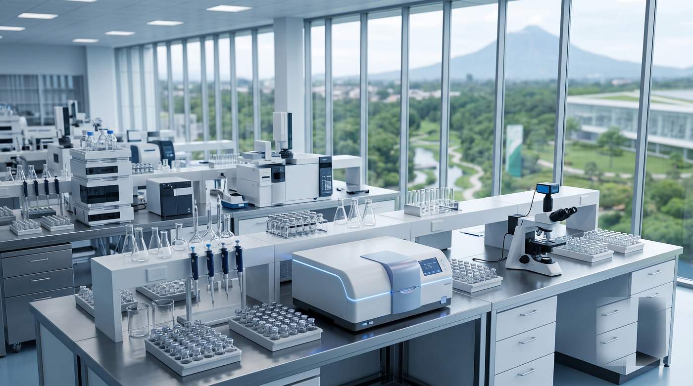 Laboratorio farmacéutico moderno con vista a la región