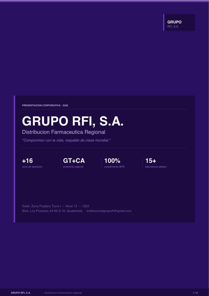 Portada de la presentación corporativa de Grupo RFI